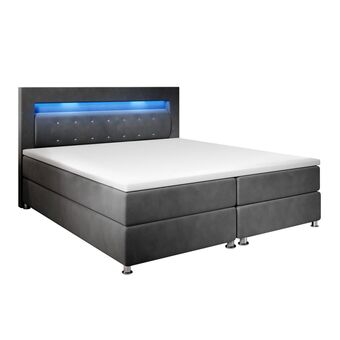 Netto Marken-Discount Juskys boxspringbett vancouver 140x200 cm - bett mit led, topper & federkern-matratzen – stoff grau Angebot