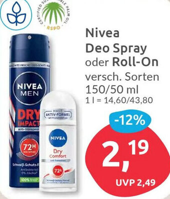 Budni Nivea Deo Spray oder Roll-On 150/50 ml Angebot