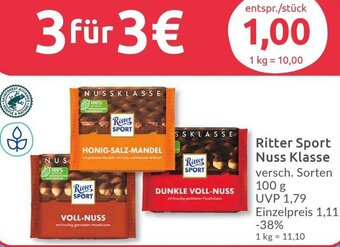 Budni Ritter Sport Nuss Klasse 100 g Angebot