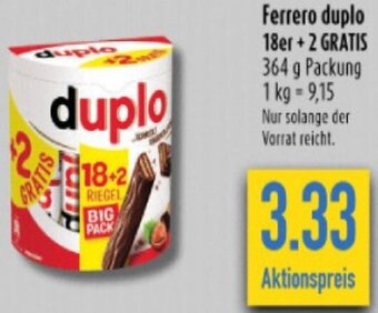 diska Ferrero duplo 18er + 2 GRATIS 364 g Packung Angebot