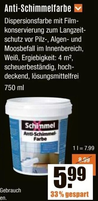 V Baumarkt Anti-Schimmelfarbe 750 ml Angebot