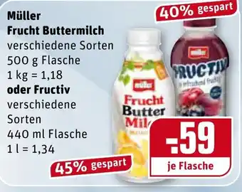 REWE Müller Frucht Buttermilch 500g oder Fructiv Angebot