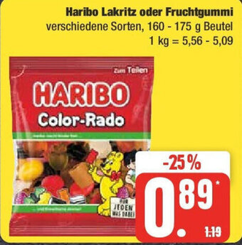 Edeka Haribo Lakritz oder Fruchtgummi 160 - 175 g Beutel Angebot