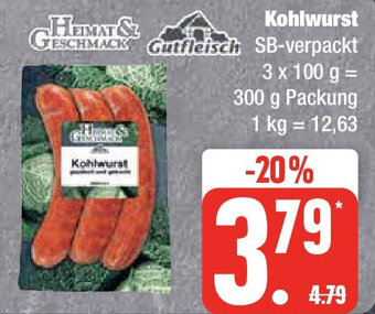 Edeka HEIMAT & GESCHMACK Gutfleisch Kohlwurst 300 g Packung Angebot