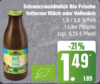 Edeka Schwarzwaldmilch Bio Frische fettarme Milch oder Vollmilch 1 Liter Flasche Angebot