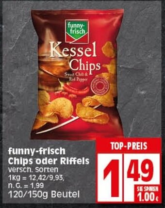Elli Markt funny-frisch Chips oder Riffels 120/150g Beutel Angebot