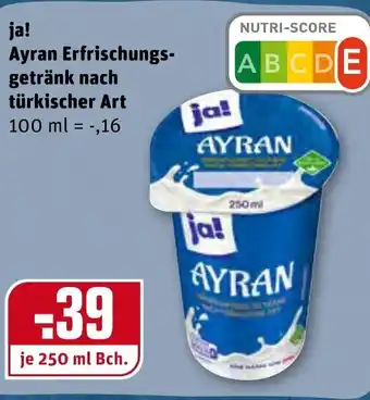 REWE Ja! Ayran Erfrischungs getränk nach türkischer Art 100ml Angebot