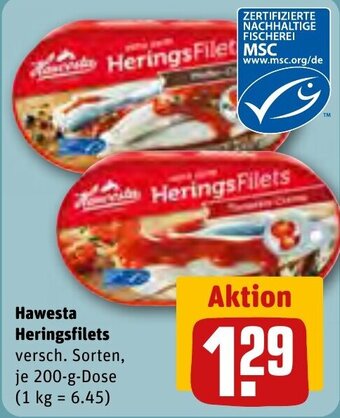 REWE Hawesta Heringsfilets 200-g-Dose Angebot