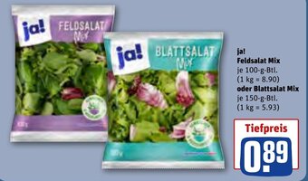 REWE ja! Feldsalat Mix 100-g-Btl. oder Blattsalat Mix 150-g-Btl. Angebot