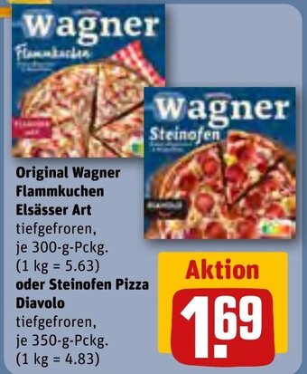 REWE Original Wagner Flammkuchen Elsässer Art 300 g Pckg. oder Steinofen Pizza Diavolo 350 g Pckg. Angebot