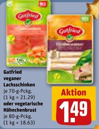 REWE Gutfried veganer Lachsschinken 70-g-Pckg. (oder vegetarische Hähnchenbrust 80-g-Pckg. Angebot