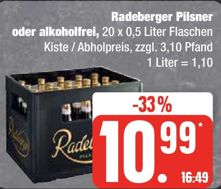 Edeka Radeberger Pilsner oder alkoholfrei 20 x 0,5 Liter Flaschen Kiste / Abholpreis Angebot