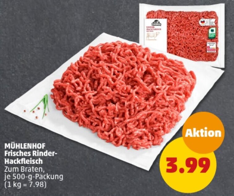MÜHLENHOF Frisches Rinder-Hackfleisch 500 g Packung Angebot bei PENNY