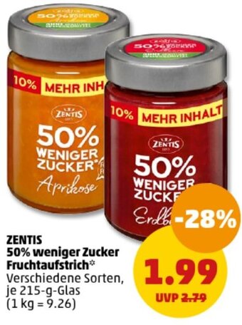 PENNY ZENTIS 50% weniger Zucker Fruchtaufstrich 215-g-Glas Angebot