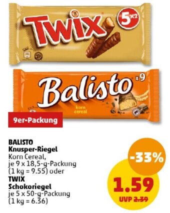 PENNY BALISTO Knusper-Riegel 9 x 18,5-g-Packung oder TWIX Schokoriegel 5 x 50-g-Packung Angebot