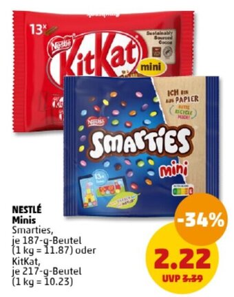 PENNY NESTLÉ Minis Smarties 187 g Beutel oder Kitkat 217 g Beutel Angebot