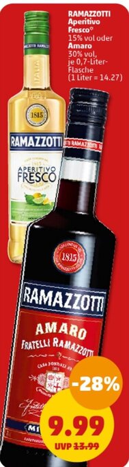 PENNY RAMAZZOTTI Aperitivo Fresco oder Amaro 0,7 Liter Flasche Angebot