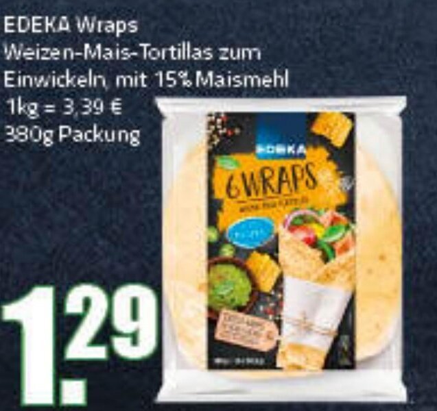 EDEKA Wraps WeizenMaisTortillas zum Einwickeln 380g Angebot bei Ihr