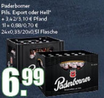 Ihr Frischmarkt Paderborner Pils, Export oder Hell 20*500/24*330ml Angebot