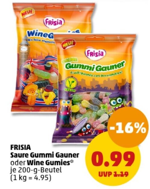 Frisia Saure Gummi Gauner oder Wine Gumies 200-g-Beutel Angebot bei PENNY