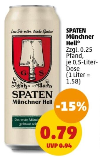 PENNY SPATEN Münchner Hell 0,5 Liter Dose Angebot