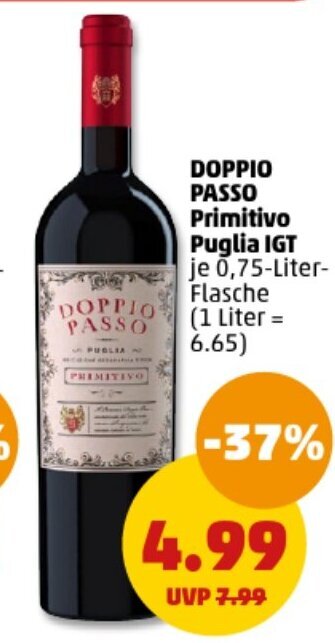 PENNY DOPPIO PASSO Primitivo Puglia IGT 0,75-Liter-Flasche Angebot