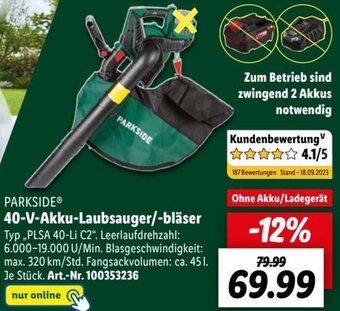 Lidl PARKSIDE 40-V-Akku-Laubsauger/bläser Angebot