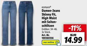 Lidl esmara Damen-Jeans Skinny Fit, High Waist mit Seitenschlitzen Angebot