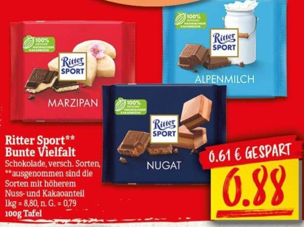 Panela Ritter Np Ritter Sport Bunte Vielfalt 100g Tafel Angebot bei NP Discount