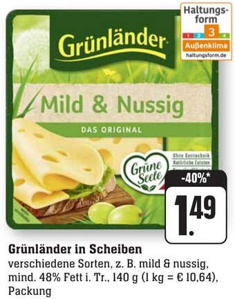 nah & gut Grünländer in Scheiben 140 g Packung Angebot