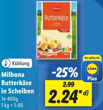 Lidl Milbona Butterkäse in Scheiben 400 g Angebot