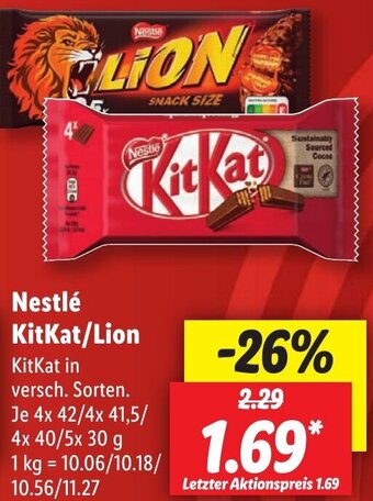 Lidl Nestlé KitKat/Lion 4x42 g Angebot