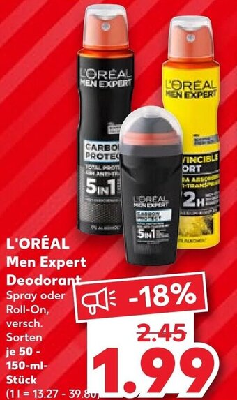 Kaufland L'ORÉAL Men Expert Deodorant 50-150 ml Stück Angebot