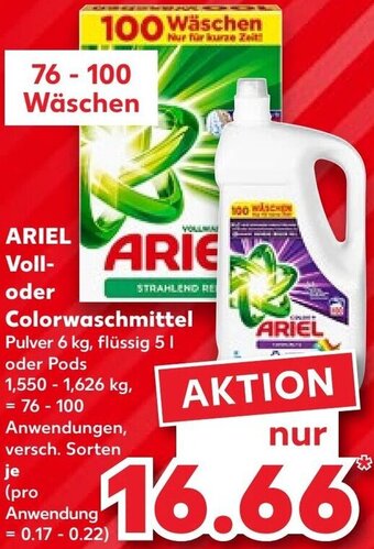 Kaufland Ariel Voll oder Colorwaschmittel 76-100 Wäschen Angebot