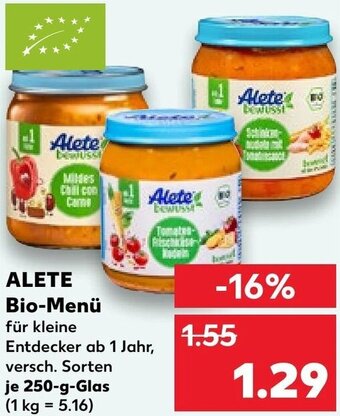 Kaufland ALETE Bio-Menü 250 g Glas Angebot