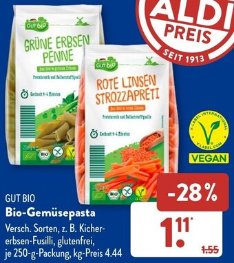 Aldi Süd GUT BIO Bio-Gemüsepasta 250 g Packung Angebot