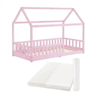 Netto Marken-Discount Juskys kinderbett marli 90 x 200 cm mit matratze, gitter, lattenrost & dach - bett rosa Angebot