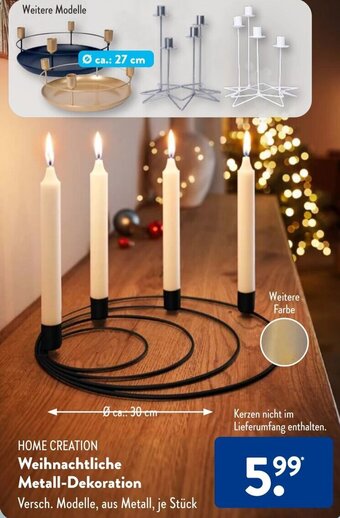 Aldi Süd HOME CREATION Weihnachtliche Metall-Dekoration Angebot