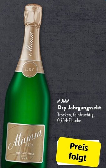 Aldi Süd MUMM Dry Jahrgangssekt 0,75 L Flasche Angebot