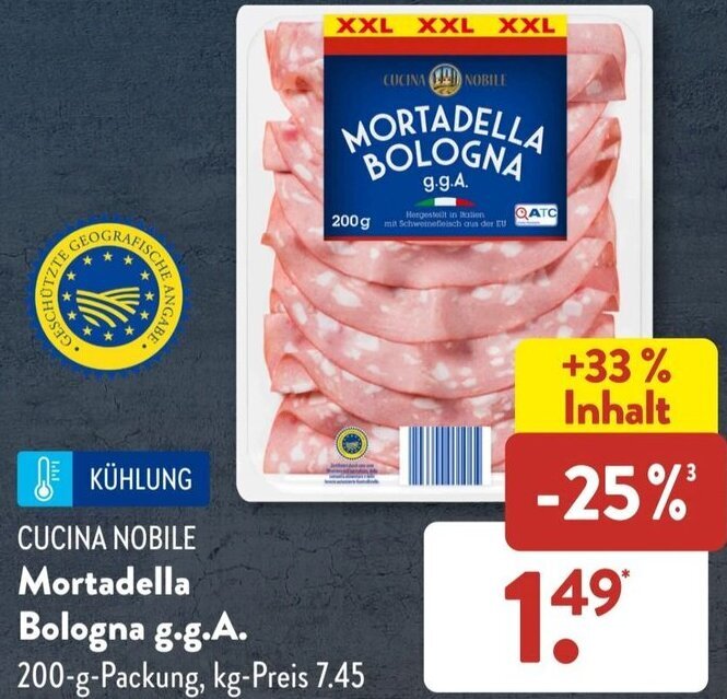 CUCINA NOBILE Mortadella Bologna g.g.A. 200 g Packung Angebot bei Aldi Süd