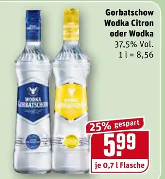 REWE Gorbatschow Wodka Citron oder Wodka 0,7L Angebot