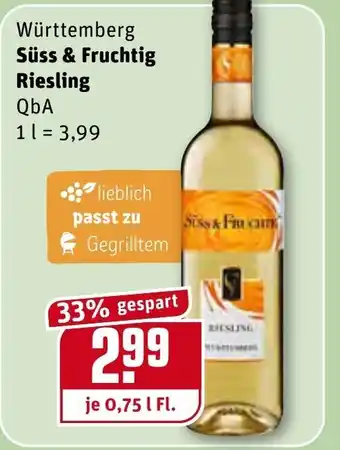 REWE Württemberg Süss & Fruchtig Riesling 0,75L Angebot