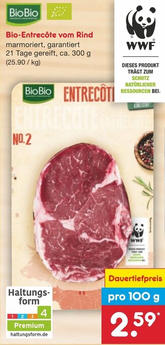 Netto Marken-Discount Bio-Entrecôte vom Rind ca. 300 Bio-Entrecôte vom Rind marmoriert, garantiert Angebot