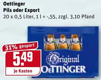 REWE Oettinger Pils oder Export 20x0,5L Angebot