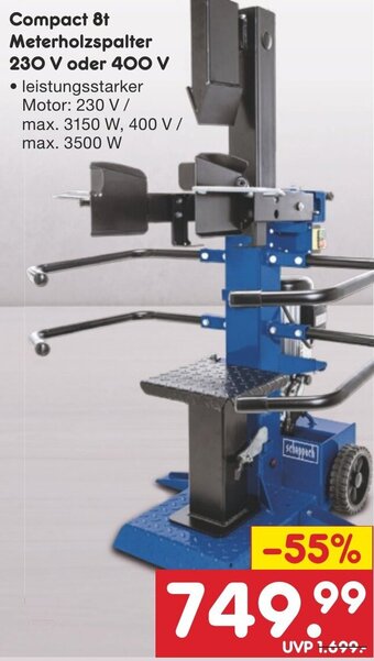 Netto Marken-Discount Scheppach Compact 8t Meterholzspalter 230 V oder 400 V Angebot