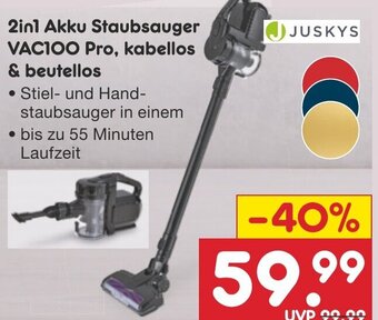 Netto Marken-Discount JUSKYS 2in1 Akku Staubsauger VACIO0 Pro, kabellos & beutellos Angebot