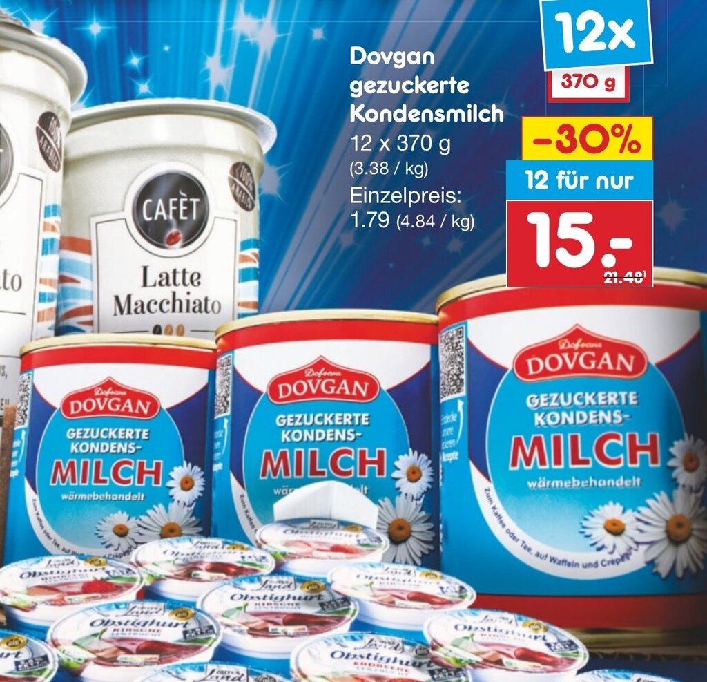 Dovgan gezuckerte Kondensmilch 12 x 370 g Angebot bei Netto Marken-Discount