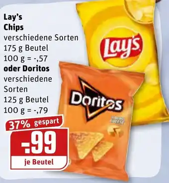 REWE Kaufpark Lay's Chips 175g Beutel oder Doritos 125g Beutel Angebot