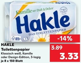 Kaufland HAKLE Toilettenpapier 8 x 150 Blatt Angebot