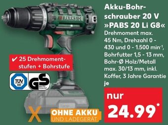 Kaufland PARKSIDE Akku-Bohrschrauber 20 V PABS 20 Li G8 Angebot